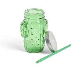 Gobelet en verre avec paille cactus