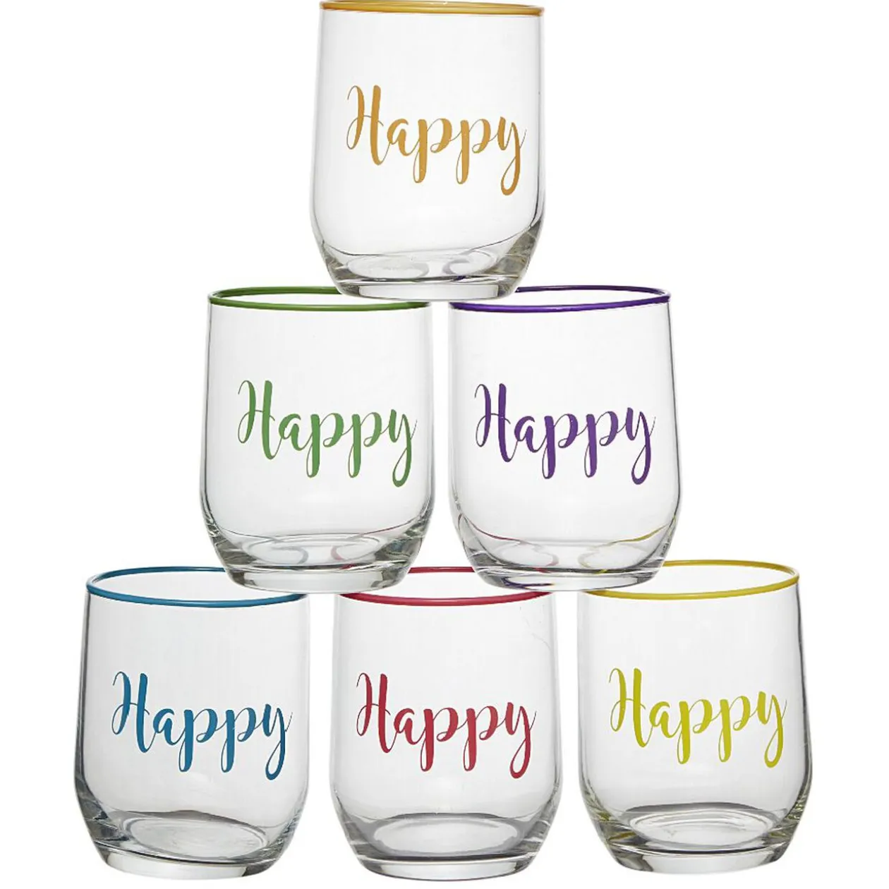 Gobelet en verre inscription Happy bord coloré 31,5 cl