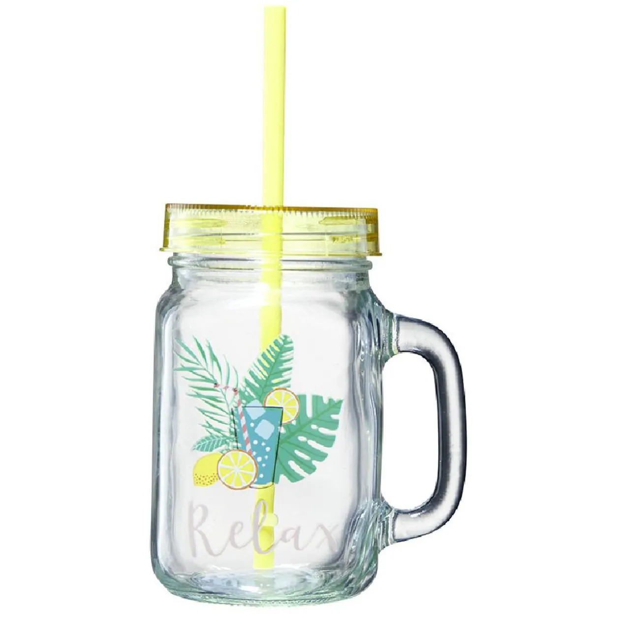 Gobelet en verre motif exotique avec paille 480 ml