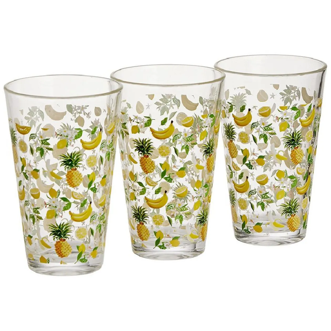 Gobelet haut verre transparent motif fruit exotique jaune 30cl x3