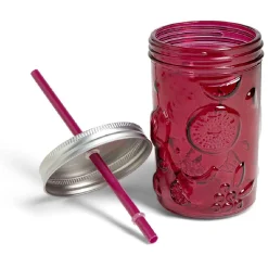 Gobelet 500ml en verre couvercle métal avec paille - 3 coloris