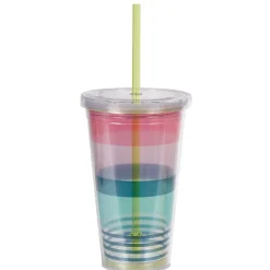 Gobelet plastique et paille bayadère