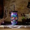 Gobelet verre forme tête de mort couvercle et paille 500 ml