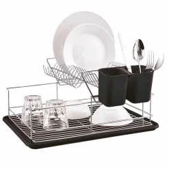 Égouttoir à 2 niveaux avec receveur et supports à couverts noir