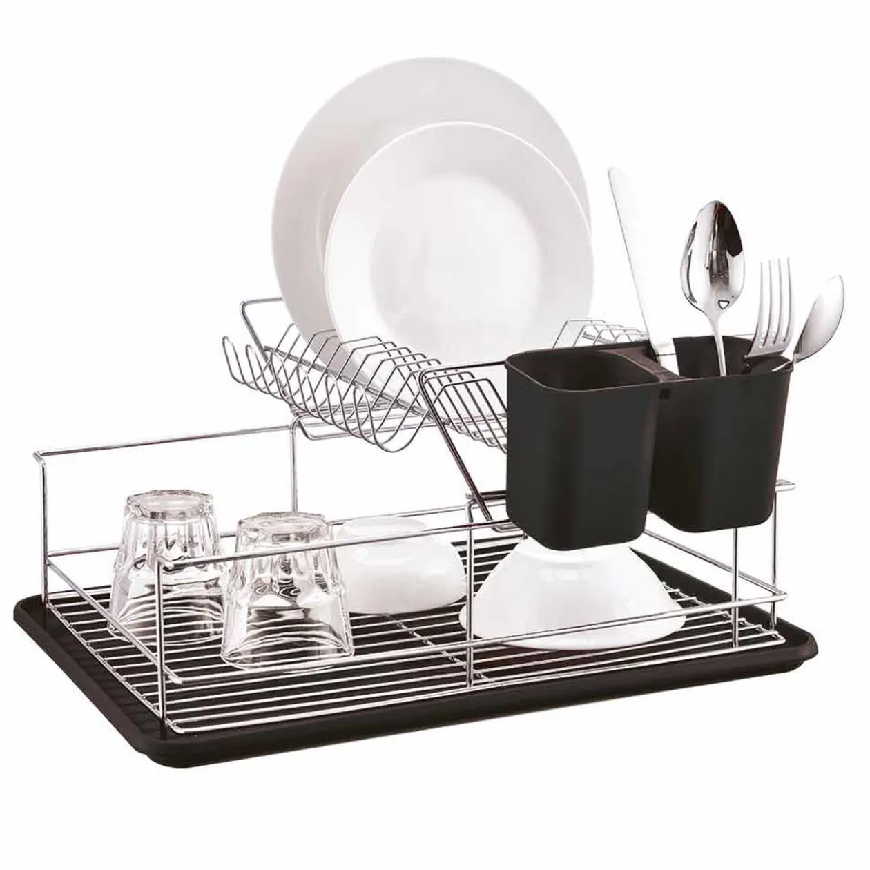 Égouttoir à 2 niveaux avec receveur et supports à couverts noir