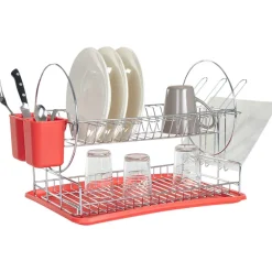 Égouttoir 2 niveaux avec receveur rouge