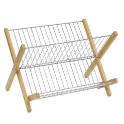 Égouttoir à vaisselle pliable bambou et métal