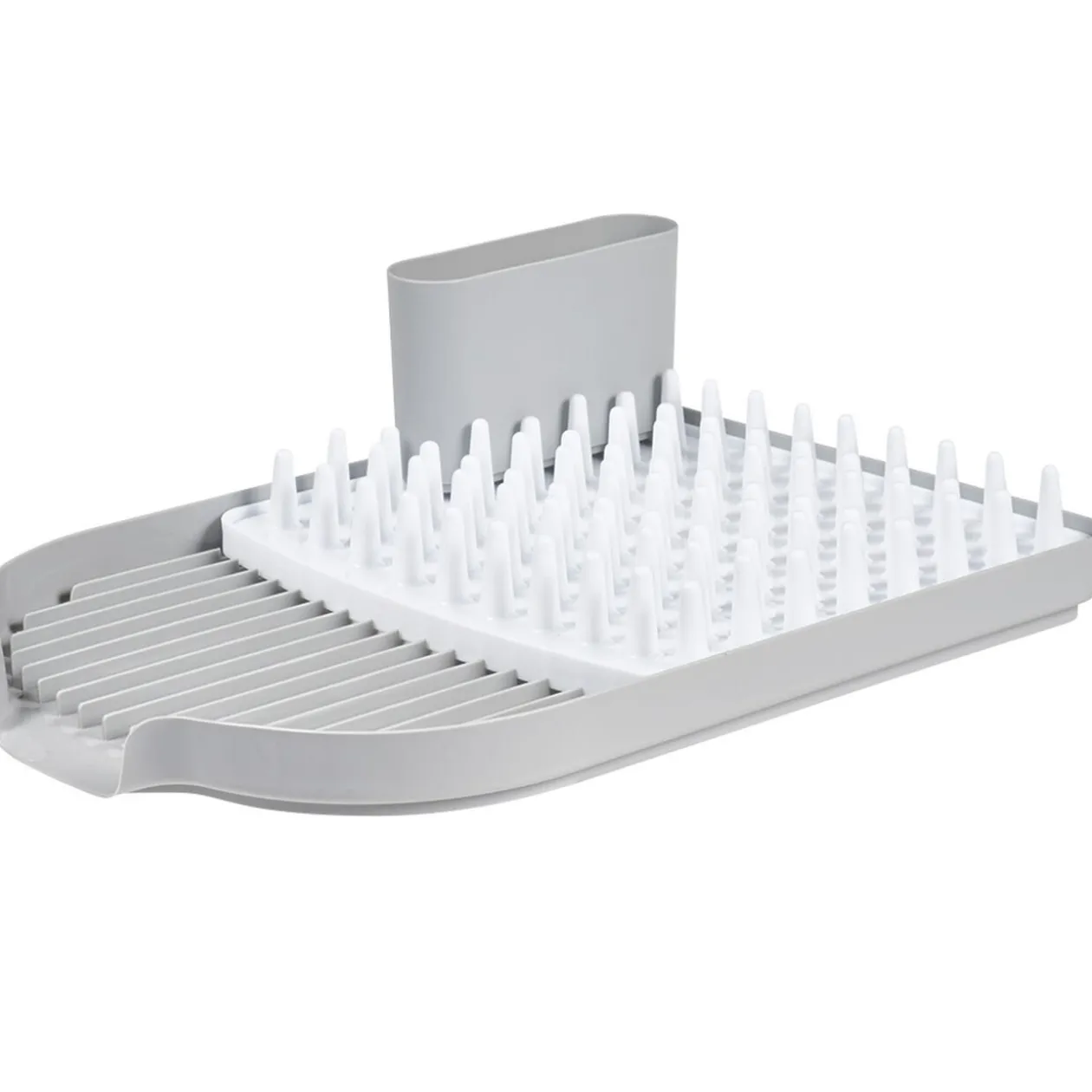 Égouttoir avec plateau picots et bac à couverts amovible gris et blanc