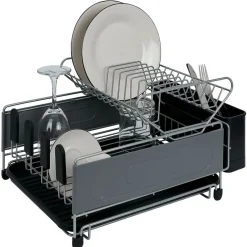 Égouttoir extensible en métal et plastique gris 41,5x30xH23,5cm