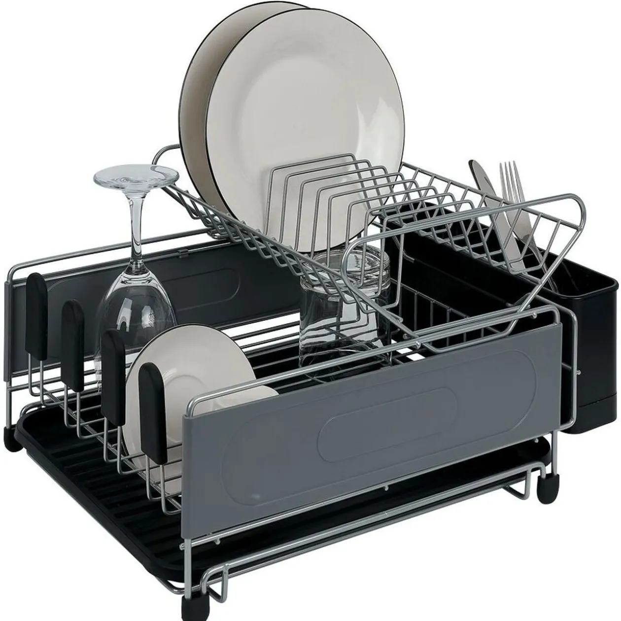 Égouttoir extensible en métal et plastique gris 41,5x30xH23,5cm