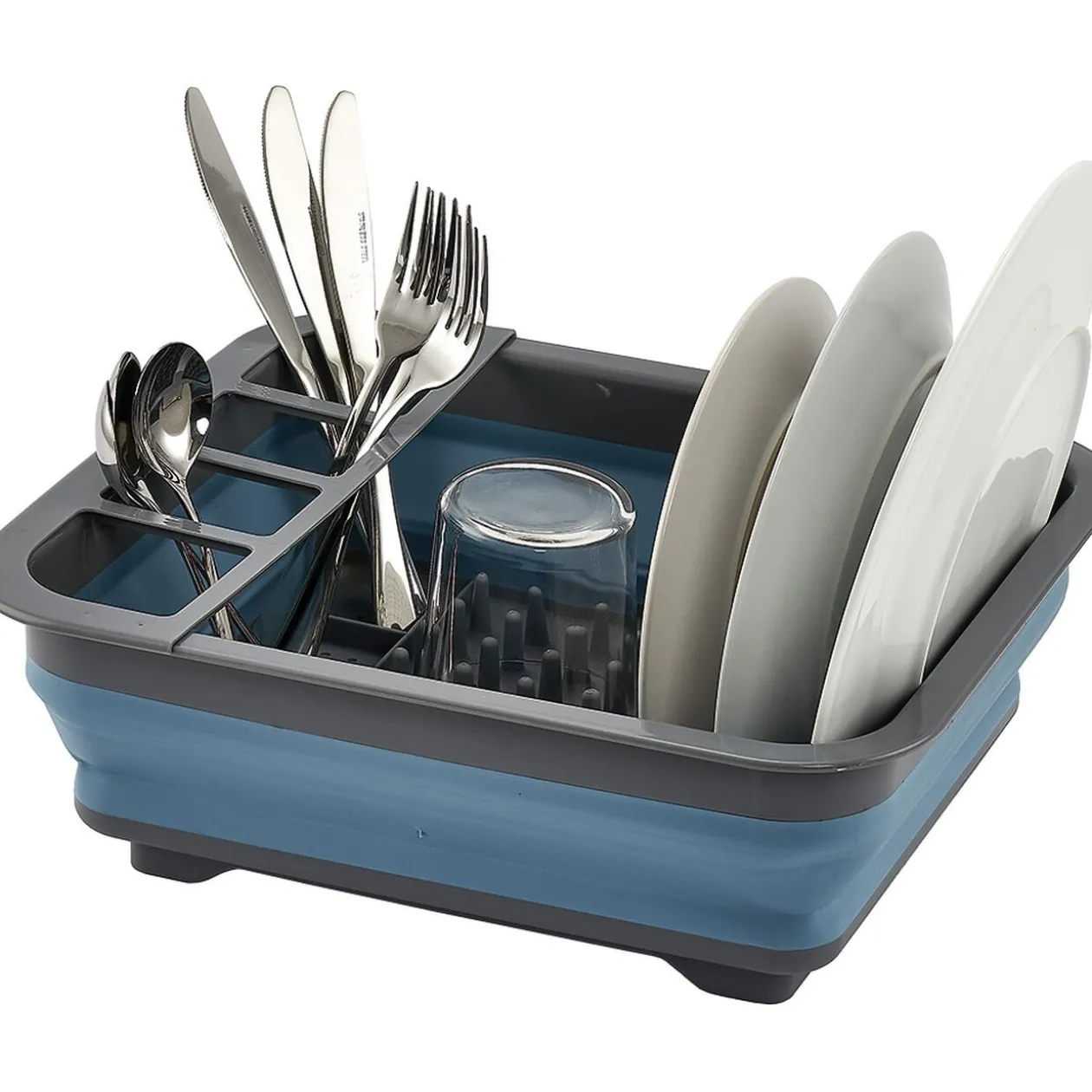 Égouttoir rétractable gris et bleu