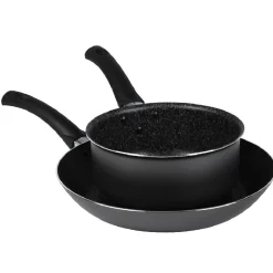 Lot 1 poêle + 1 casserole aluminium effet pierre