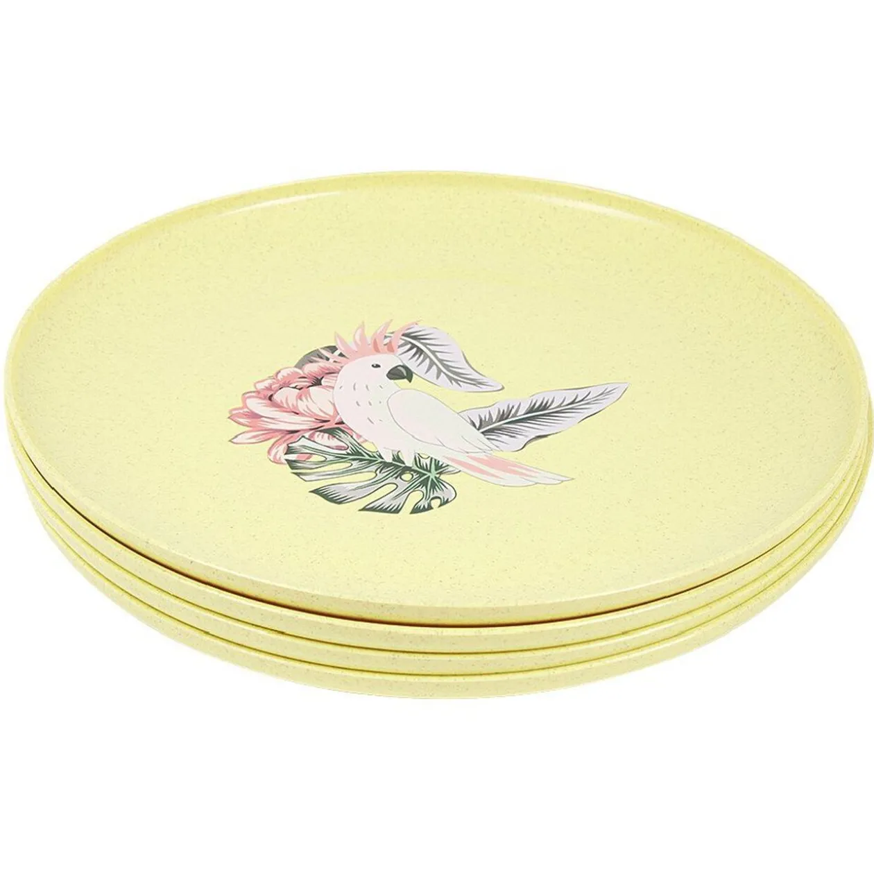 Lot de 4 assiettes plates décor oiseau et feuille