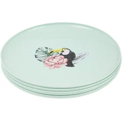 Lot de 4 assiettes plates décor oiseau et feuille