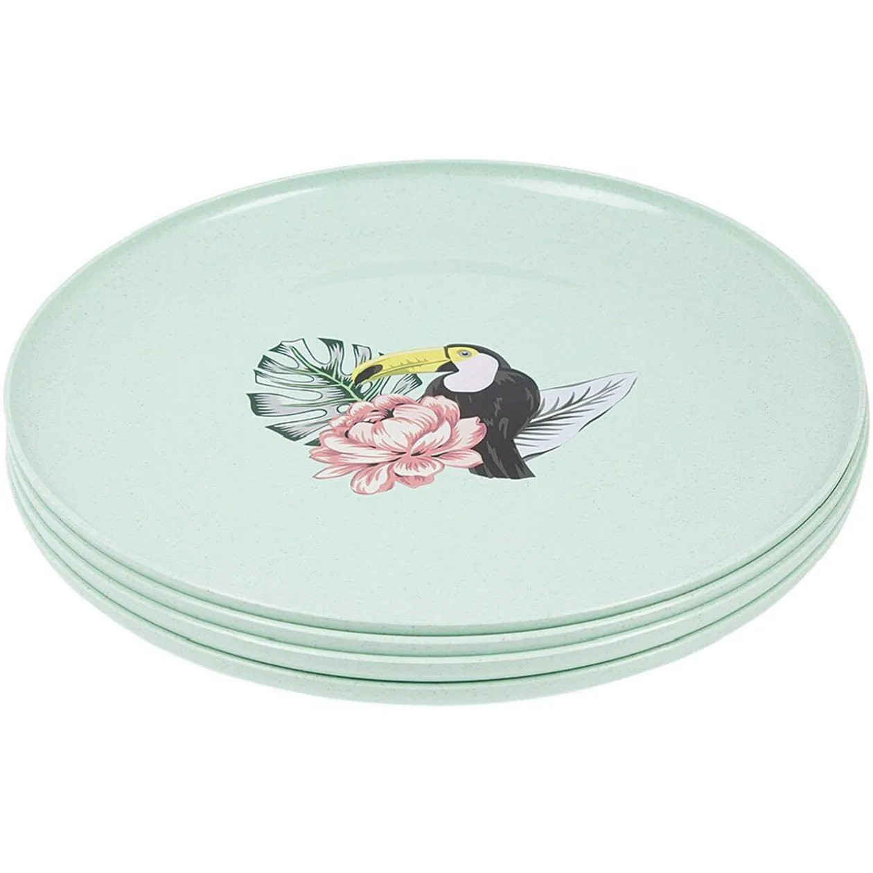 Lot de 4 assiettes plates décor oiseau et feuille