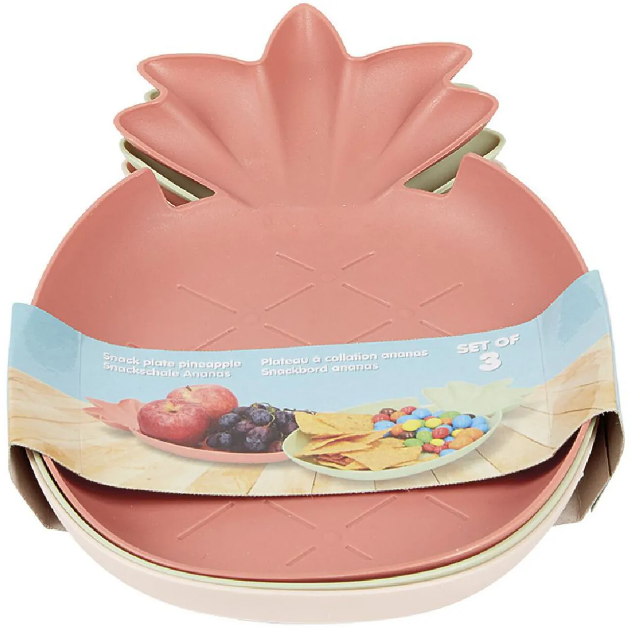 Lot de 3 assiettes plates en plastique forme ananas