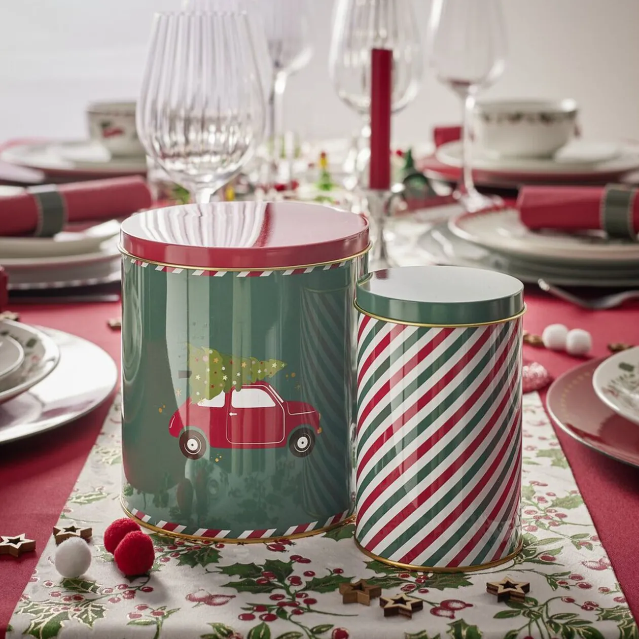 Lot de 3 boîtes alimentaires en métal décor Noël 3 tailles