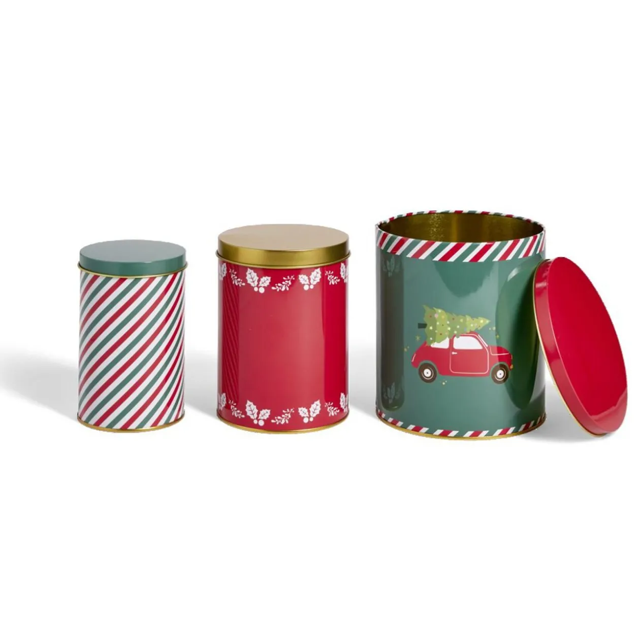 Lot de 3 boîtes alimentaires en métal décor Noël 3 tailles