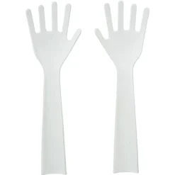 Lot de 2 couverts à salade forme main plastique blanc