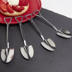 Lot de 4 cuillères forme pelle en métal argenté