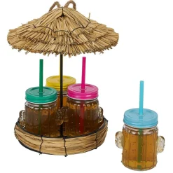 Lot de 4 gobelets à paille 260ml forme cactus dans décor estival