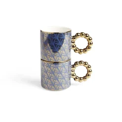 Lot de 2 mugs 30cl design chic bleu foncé et doré