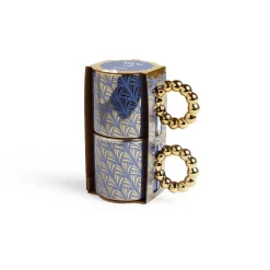 Lot de 2 mugs 30cl design chic bleu foncé et doré