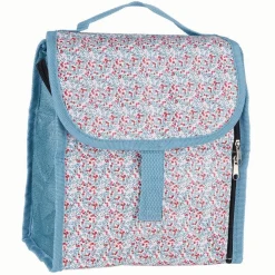 Lunch bag réfrigérant blanc et bleu motif fleuri rouge 2,3 L