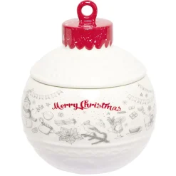 Mini bonbonnière en céramique décor Noël rouge blanc