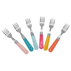 Mini fourchette inox manche plastique multicolore x6