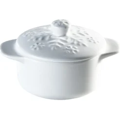 Minis cocottes blanches avec couvercles motifs flocons x2