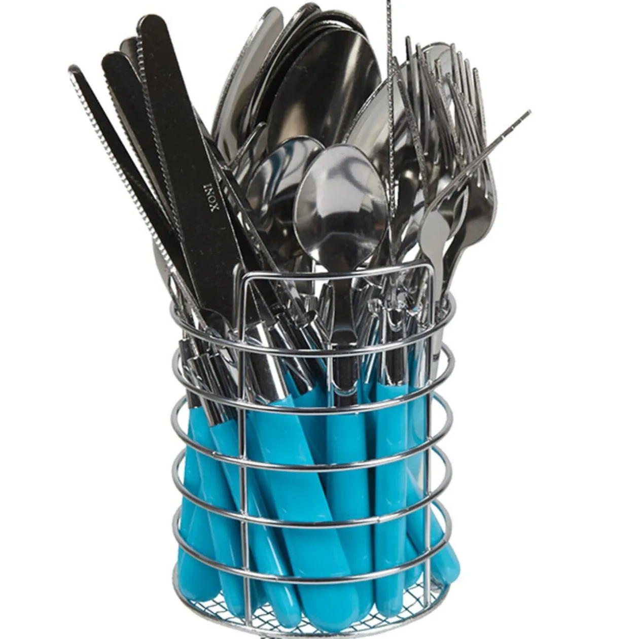 Ménagère 24 pièces bleu fluo