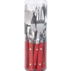 Ménagère 16 pièces inox manche plastique rouge