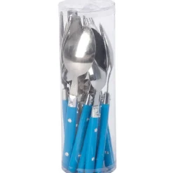 Ménagère 16 pièces inox manche plastique bleu