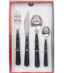 Ménagère 16 pièces manche effet bois noir