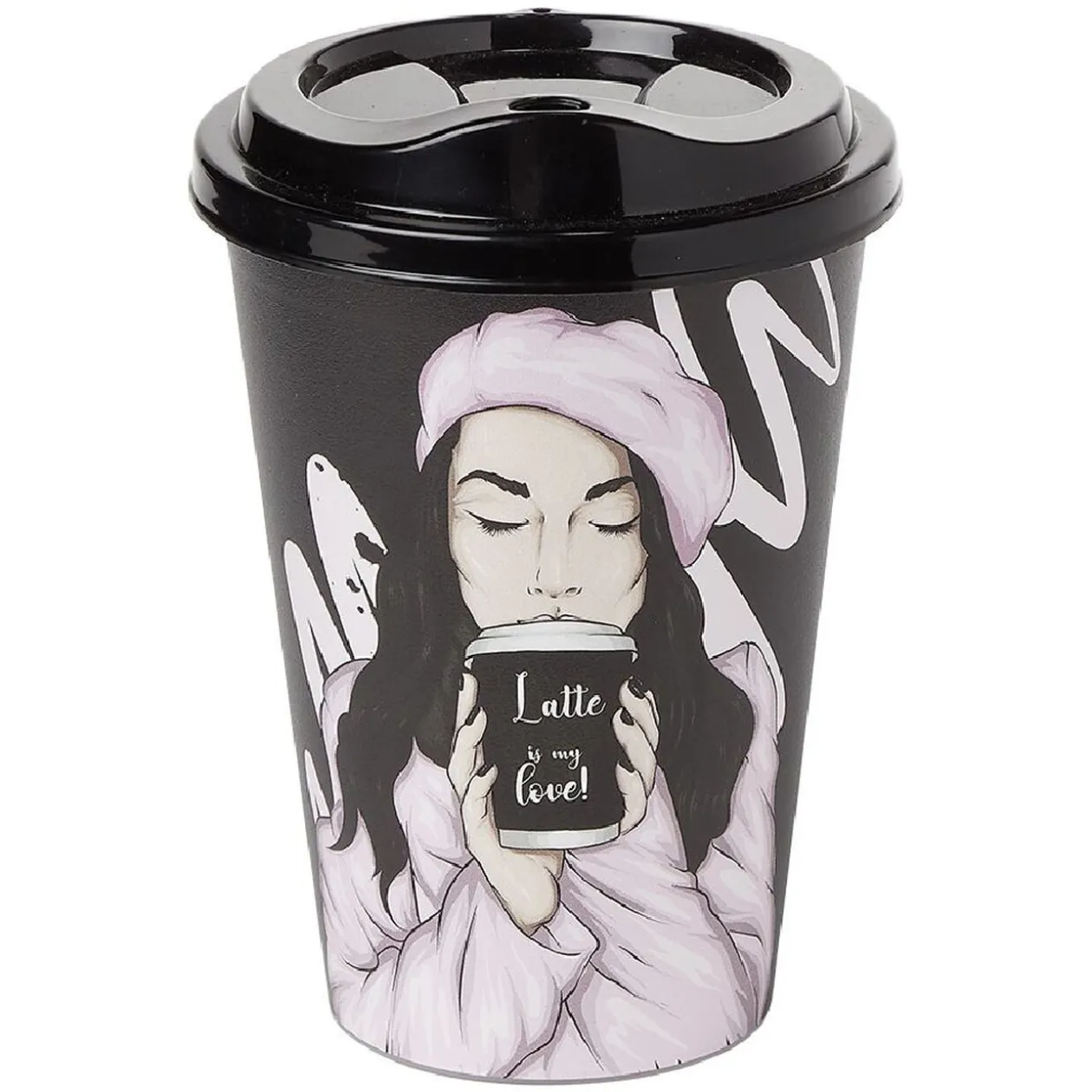 Mug à motifs couvercle noir 500ml - plastique Ø9xH14cm