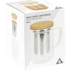 Mug avec infuseur en inox verre et couvercle en bambou