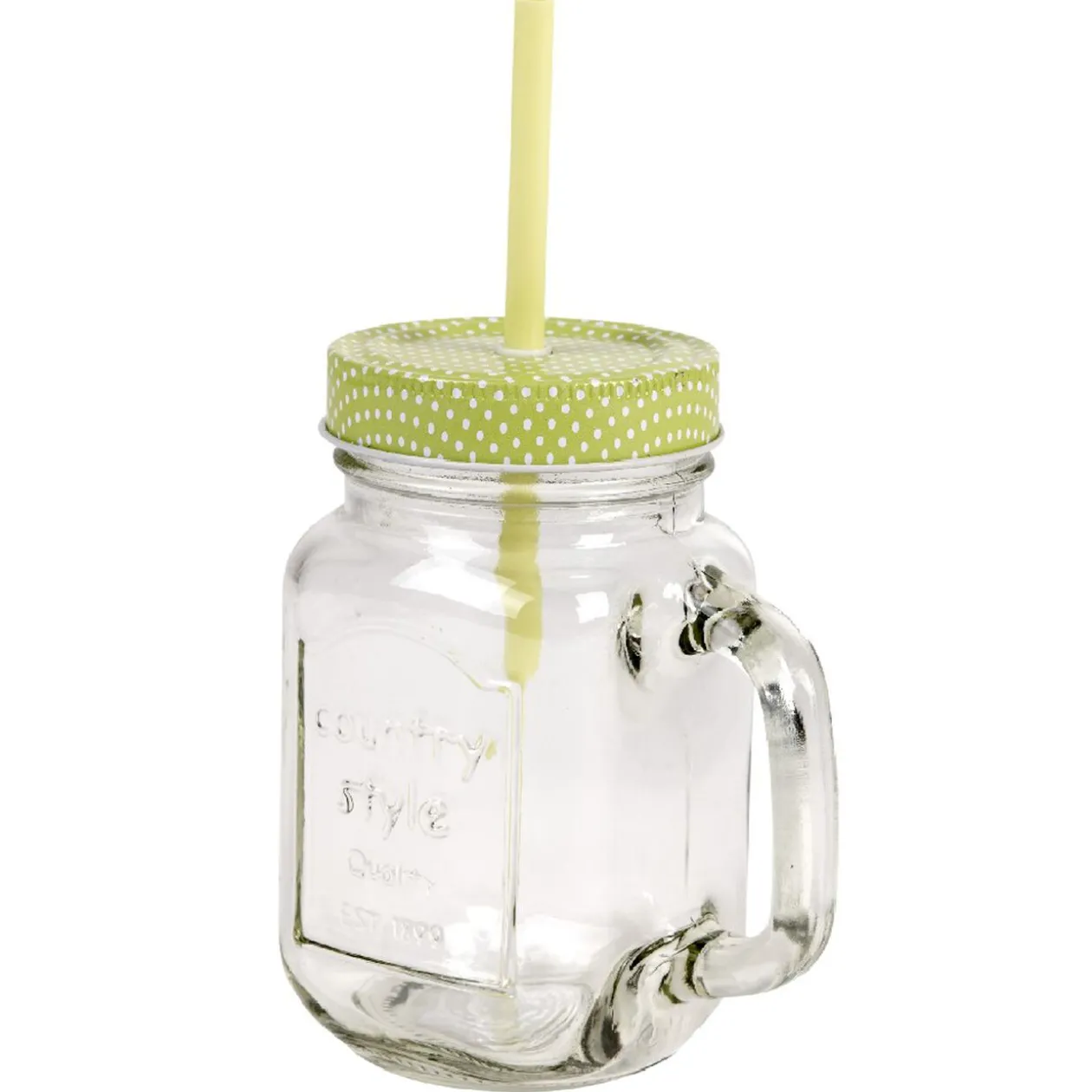 Mug bocal coloré vert avec paille