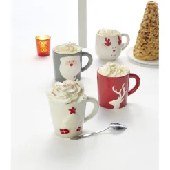 Mug de Noël motif relief sapin blanc décor rouge 37 cl