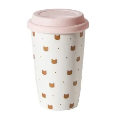 Mug de transport en céramique rose motif tête de chats doré 400 ml