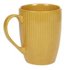 Mug en porcelaine 35 cl jaune moutarde rainures verticales en relief