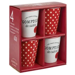 Mug en porcelaine rouge pois blanc 20 cl x4