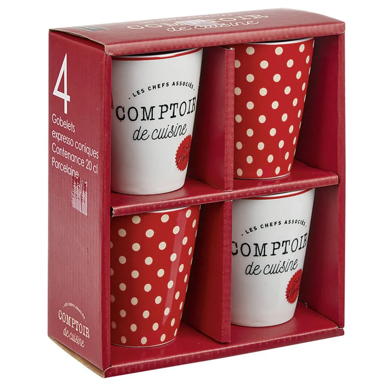 Mug en porcelaine rouge pois blanc 20 cl x4