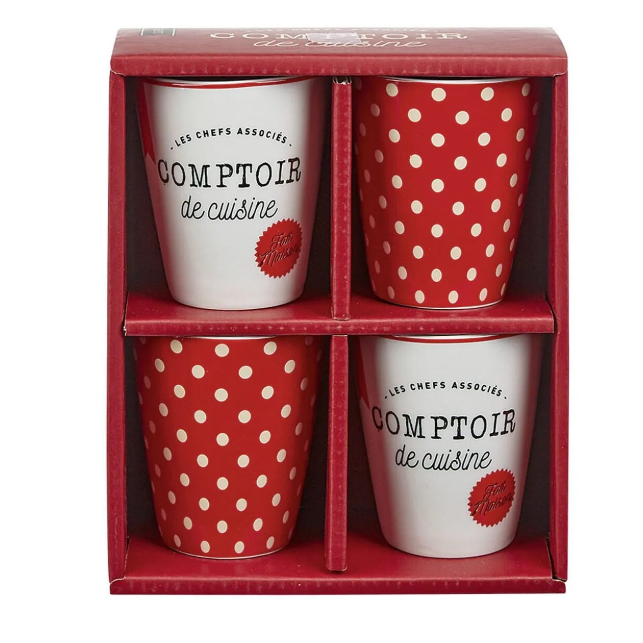 Mug en porcelaine rouge pois blanc 20 cl x4