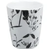 Mug noir décor tiges feuilles blanches
