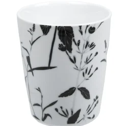 Mug noir décor tiges feuilles blanches