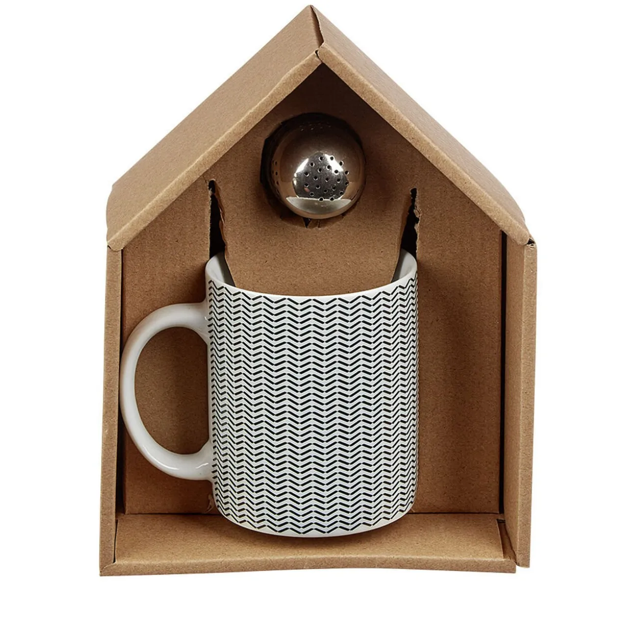 Mug porcelaine avec boule à thé inox noir blanc 35 cl