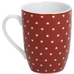 Mug rouge design coeurs blancs