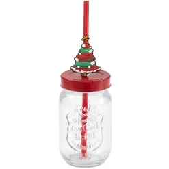 Panier rouge Merry Christmas avec gobelets Noël pailles x4