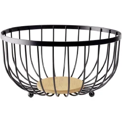 Panière à fruits fond bambou métal noir Ø25xH13cm